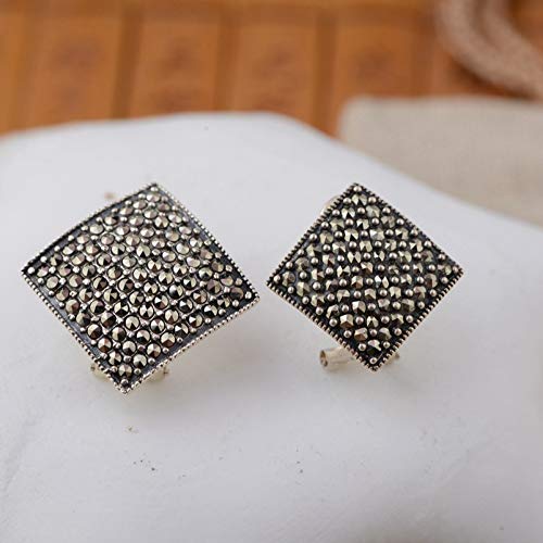 Zuiaidess Pendientes De Mujer,S925 Sterling Silver Earrings Personalidad Vintage Fashion Square con Mark Stone Stud Earring For Women's Daily Accesorios Joyas