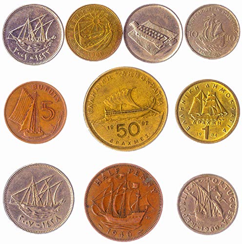 10 Monedas Diferentes con Barcos: Galeones, Trirreme, Carabelas, Fragatas, Piñones, Carracas