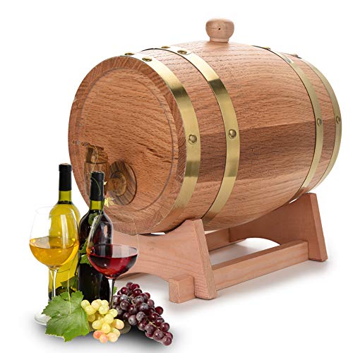 1.5l / 3l / 5l / 10l barril de madera barriles de cerveza barril de vino con grifo, tapón y soporte de madera, cerveza casera cerveza barril de cerveza, perfecto para cerveza whisky o vino(3L)