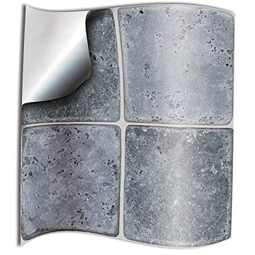 24x piedra gery Lámina impresa 2d PEGATINAS lisas para pegar sobre azulejos cuadrados de 15cm en cocina, baños – resistentes al agua y aceite