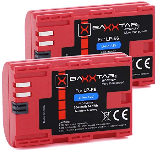 2X Baxxtar Pro - Batería de repuestos para Canon LP-E6 (2040mAh)