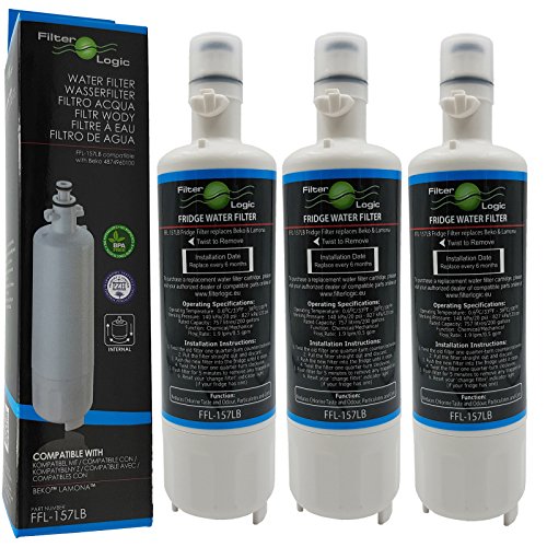 3x FilterLogic FFL-157LB Filtro de agua compatible con cartucho 4874960100 para Beko, Grundig, Kuppersbusch, Smeg frigorífico - frigo 4 puertas