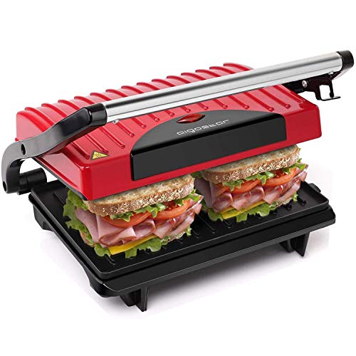 Aigostar Warme 30HHH – Grill, parrilla, sandwichera y máquina de panini 700 W de potencia, asa de toque frío, placas antiadherentes. Libre de BPA, color rojo y negro. Diseño exclusivo.