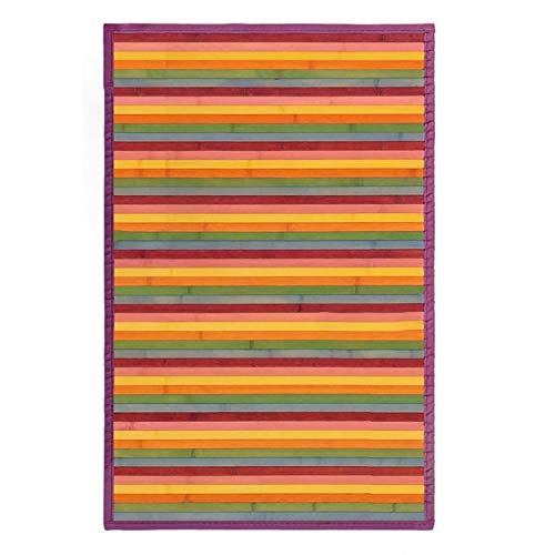 Alfombra de Salón o Comedor, de Rayas Multicolor, de Bambú Natural 60 X 90cm Natur, 60x90 - Hogar y Más