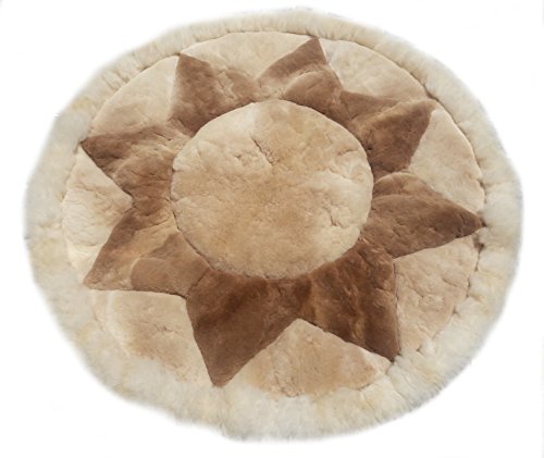 Alpacaandmore Alfombra de piel de alpaca peruana para salón, diseño de puntas, color beige, redonda, 100 cm