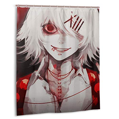 Anime Tokyo Ghoul REI cortina de ducha de 152 x 182 cm, resistente al agua, cortina de ducha con ganchos, poliéster, impresión exquisita lavable,