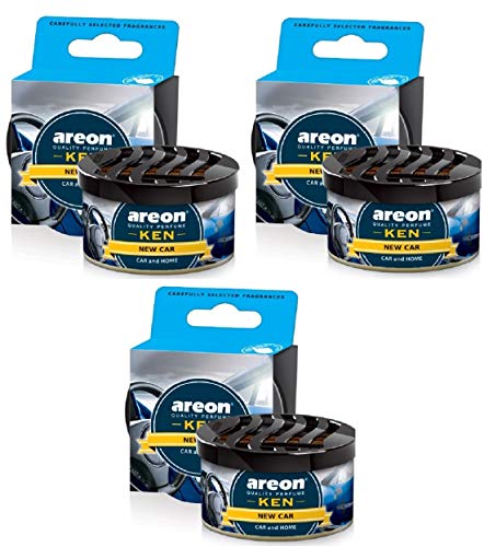 AREON Ken Ambientador de Coche Nuevo New Car Olor Aroma Azul Lata Debajo Asiento Aire 3D (Pack de 3)
