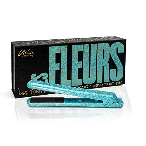 Aria Beauty Plancha alisadora de pelo de 3,5 cm, rizos y alisadores de pelo – Profesional Ion Glass Iron Les Fleurs