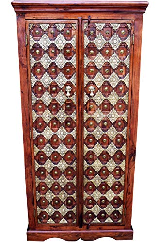 Armario grande oriental kayal de 180 cm de alto, armario marroquí vintage estrecho | armarios orientales de madera maciza para el pasillo, dormitorio, salón o baño