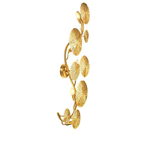 Artpad Cobre Lustre de oro de hoja de loto lámpara de pared de la cabecera retro del arte de la sala Decoración Iluminación for el hogar apliques de la pared del bulbo G4 (Color : Wam white)