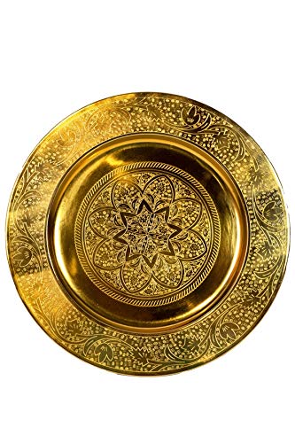 Bandeja redonda oriental de metal Sidra 30 cm | Bandeja de té marroquí en color oro | Bandeja dorada oriental | Decoración oriental en la mesa