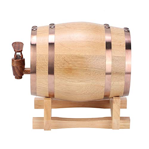 Barril de vino doméstico, barril de vino de madera de 1 litro Bar de casa Barril de cerveza Vino Barril de cerveza Mini barril de vino Barril(Color de madera con aro dorado 1L)