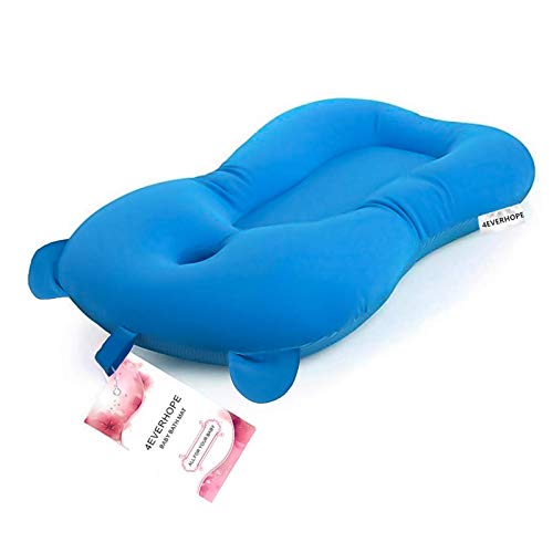 Bebé infantil cojín de baño alfombra, 4EVERHOPE flotante suave bebé almohada de baño/tumbona recién nacido bañera cojín de aire (Azul)