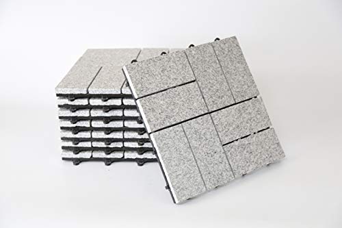 BodenMax LLGRAMOSAIC2-KC Baldosas de Granito para terraza, jardines, balcones, piscinas, saunas, interiores y exteriores. Granito gris. Set de 8 baldosas de granito de 30 cm x 30 cm x 2,5 cm.
