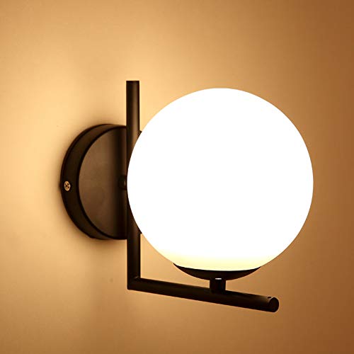 Bola Luz de pared, Moderno Apliques de pared Cortina de cristal del globo de blanco Espejo baño led Para Dormitorio Pasillo Lámpara de pared 1 E27 Ligero-negro 5.9x7in