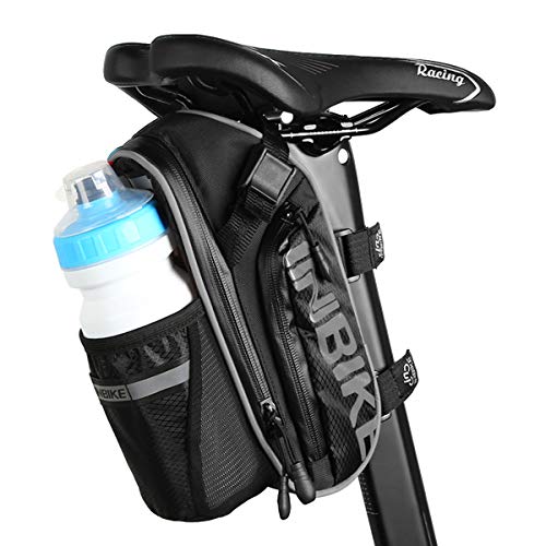 Bolsas para Sillines de Bicicletas, Accesorios de Bicicleta de Montaña Bolsa de Poliéster, Bolsillo para Botella de Bicicleta de 1.2L y Material Especial Reflectante para Bicicletas Bolsa (Gris negro)