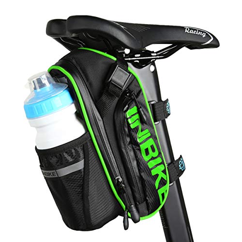 Bolsas para Sillines de Bicicletas, Accesorios de Bicicleta de Montaña Bolsa de Poliéster, Bolsillo para Botella de Bicicleta de 1.2L y Material Especial Reflectante para Bicicletas Bolsa (Verde)
