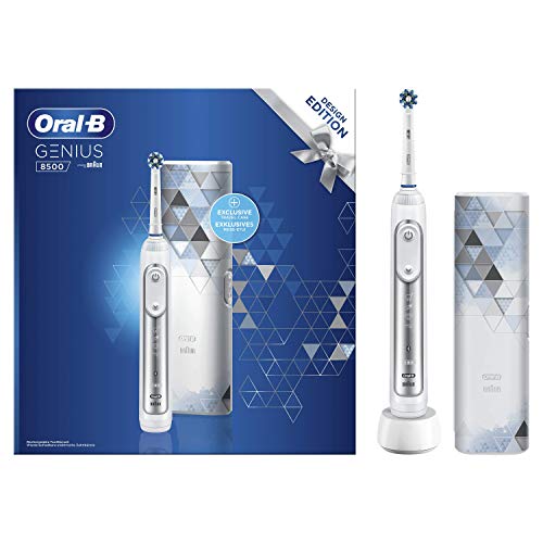 Braun Oral-B Genius 8500 - Cepillo de dientes eléctrico recargable, 1 mango conectado plateado Premium, 5 modos de cepillado visibles, 1 cepillo y 1 funda de viaje Premium