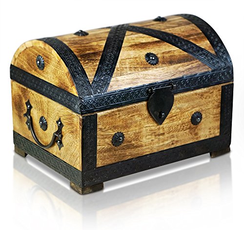 Brynnberg - Caja de Madera Cofre del Tesoro Pirata de Estilo Vintage, Hecha a Mano, Diseño Retro 28x20x21cm