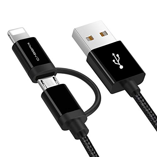CABBRIX 2en1 Cable Negro 1,5m Adaptador Cable Micro USB/Phone Carga/Android-Samsung S6 /S7 /PS4 /Xbox Phone XS/XR/X/ 8/ 6S/ 7/ Pad