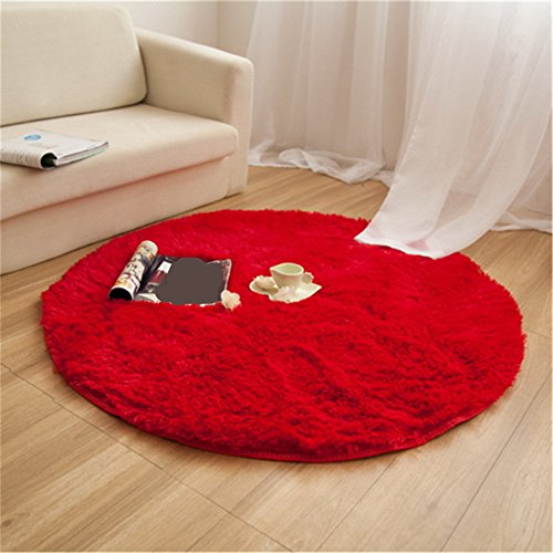 CAMAL Alfombras, Redonda Material de Lana de Seda Artificial Alfombras de Yoga para Sala de Estar Dormitorio y Baño (Rojo, 100cm)