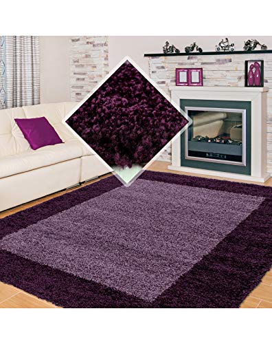 Carpet 1001 Shaggy, Pelo Largo Salón Alfombra Shaggy 2 de Color 3cm de Altura de Pelo de Color Púrpura Violeta - 240x340 cm