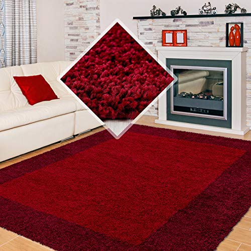 Carpet 1001 Shaggy, Pelo Largo Salón Alfombra Shaggy 2 de Color Rojo y el Burdeos - 80x150 cm