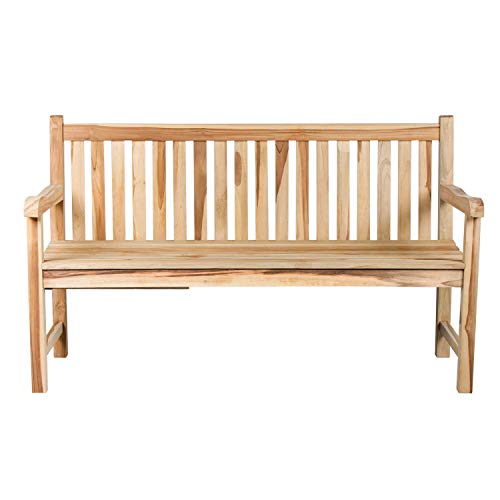 CHICREAT - Banco de tres asientos de madera de teca, banco de jardín de madera de teca con bandeja, aproximadamente 150 cm de ancho