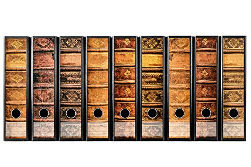 codiarts. Juego de 9 piezas de pegatinas autoadhesivas para archivos / carpetas, anchura 61mm, altura 300mm, motivo: livros antigos encadernados em pele, design vintage