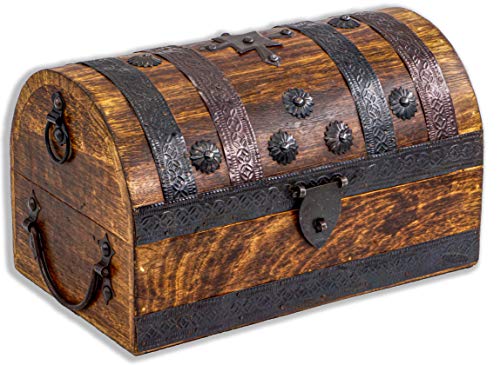 Cofre del tesoro grande 28 x 16,5 x 15 cm madera maciza marrón cofre del tesoro
