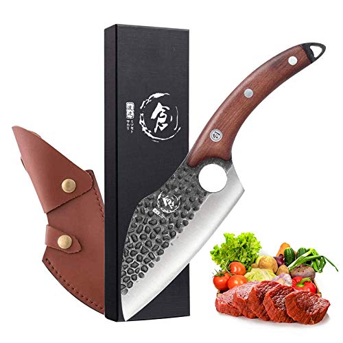 Cuchillos de cuchilla de carne forjada a mano con vaina y caja de regalo cuchillos de carnicero de acero de alto carbono para cocinero, camping, barbacoa