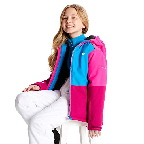 Dare 2b Aviate Waterproof Breathable High Loft Insulated Reflective Ski Snowboard Jacket with Snowskirt and Elasticated Hood Chaqueta, Infantil, Fucsia/Azul atlántico, 11-12 años