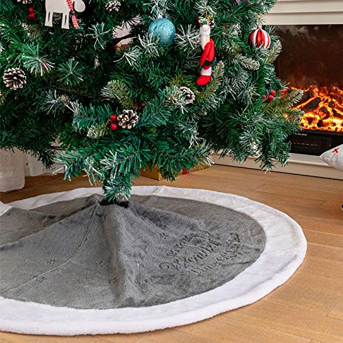 Deggodech Falda de Árbol de Navidad de Felpa 90cm Falda Arbol de Navidad Blanco Christmas Tree Skirt para Feliz Fiesta de Navidad Decoración (Gris, 90cm)