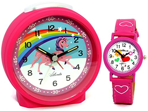 Despertador infantil Atlanta, unicornio, rosa, con reloj de pulsera – 1981 – 17 KAU