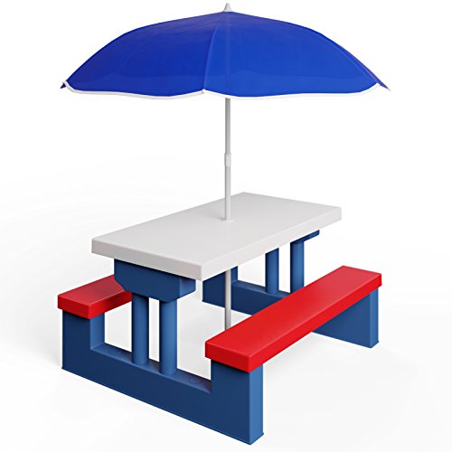 Deuba Conjunto de bancos y mesa para niños mesa de picnic con sombrilla protección UV exterior infantil juego asientos