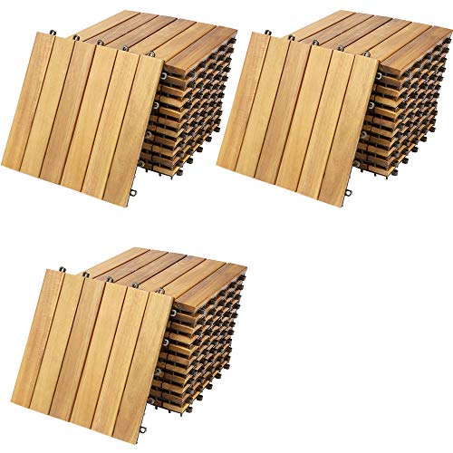 Deuba Set de 33 baldosas 'Clásicas' de madera Acacia 30x30cm por 3m² Losas de terraza para jardín balcón spa o deck