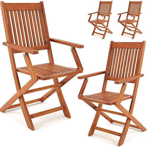 Deuba Set Juego de 4 sillas Sydney de Madera de Acacia sillas Plegables con Respaldo Asiento de jardín Exterior