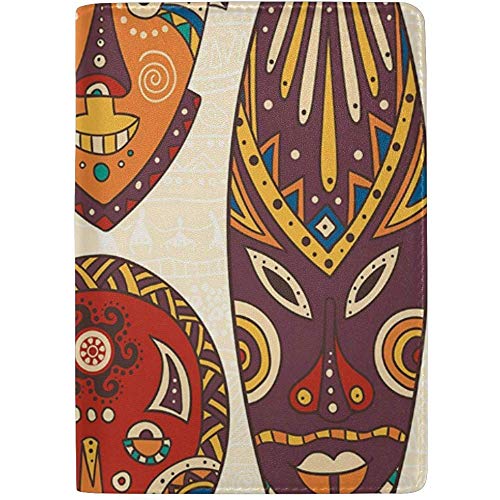Diseños de máscaras Decorativas Patrones de Arte aborigen Africano Estampado étnico Cultural Funda de Cuero portátil para Pasaporte Funda para Equipaje de Viaje Un Bolsillo