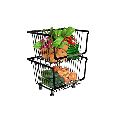 Dniu Frutero de metal para frutas y verduras, cesta de almacenamiento apilable, organizador multifuncional para cocina, baño, salón (cesta de 2 niveles)