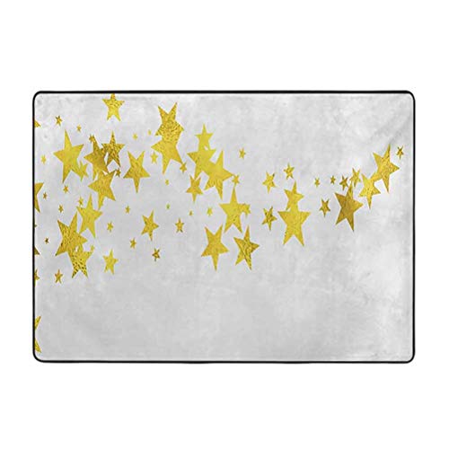 Estrellas Barefoot Area Alfombras, onda de estrellas vibrantes en tonos amarillos dorados, diseño moderno elementos celestiales, 1,5 x 1,5 m, antideslizante, para sala de estar, dormitorio, comedor