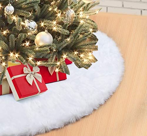 Falda de Árbol de Navidad 122cm Blanco Suave Felpa Faldas para el Árbol Navidad Mullido Decoración de Parte Inferior