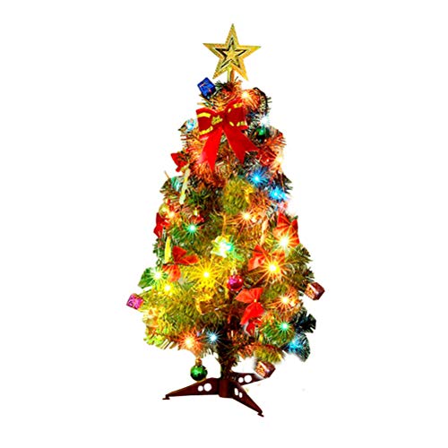 Fovely Árbol Artificial de 60 cm Árbol de Navidad Verde, pequeño árbol de Navidad con Luces de Cadena, Mini árbol de decoración de Escritorio para la Barra de Compras de la Oficina en el hogar