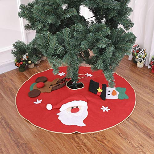 Funhoo Falda de árbol de Navidad de 100cm, Alfombra roja Cubiertas de árbol Motivo Elk Papá Noel Muñeco de Nieve, Decoración Hogar de Navidad, Adorno Redondo para Fiesta de Navidad