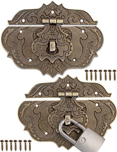 fuxxer – 2 x Antik fermoirs | Bronze Fer Design | pour rideaux de serrures an coffres caisses Curseur – 95 x 73 mm avec vis | Lot de 2