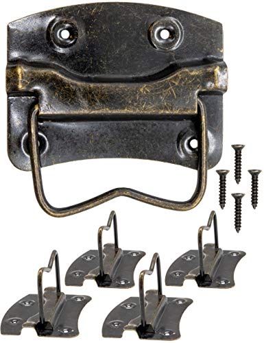 FUXXER® - 4 tiradores plegables antiguos, para cajas, cómodas, diseño de bronce antiguo, 65 x 62 mm, juego de 4 unidades.