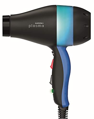 GAMMAPIU' Plasma, secador profesional potente con activador de oxígeno activo, secador profesional con lámpara UV y generador iónico, silencioso, color negro/azul