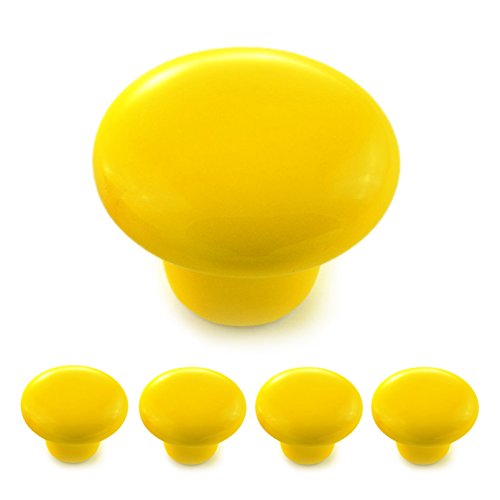 Ganzoo - Juego de 4 pomos de porcelana y cerámica amarillos para muebles, tiradores de puertas y armarios