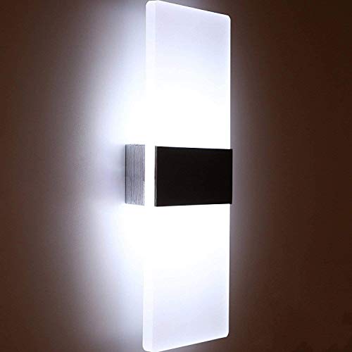 Glighone Apliques de Pared 12W Lámpara de Pared Moderno Luz LED Iluminación Interior Luz de Puro Aluminio para Dormitorio Pasillo Entrada, Blanco Frío