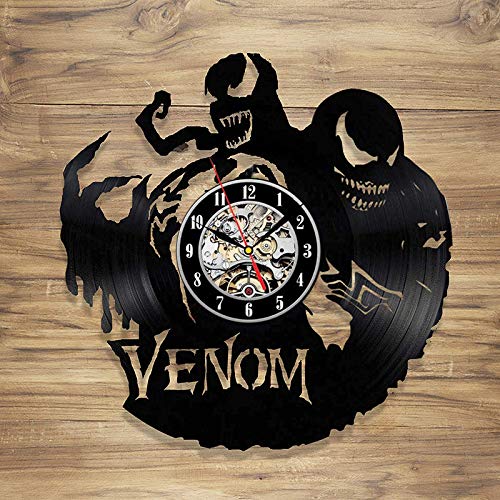 GVC Reloj de Pared Spiderman Venom diseño Moderno Pegatinas Creativas en 3D Reloj de Pared con Reloj de Vinilo Retro Vintage