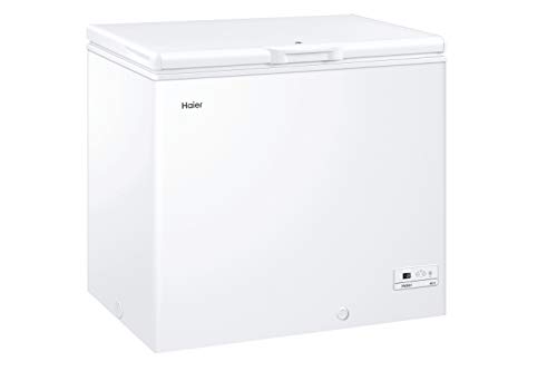 Haier HCE203F - Arcon congelador, 198 litros, Función super congelación, Cesto metálico, Display digital, Interior aluminio, Clase A+